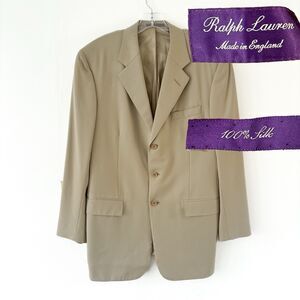 Ralph Lauren Purple Label Blazer 100% Silk 42R Beige 3-Button Made in England